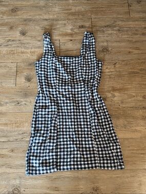 Old Navy Navy and White Gingham Mini Dress with Square Neck S